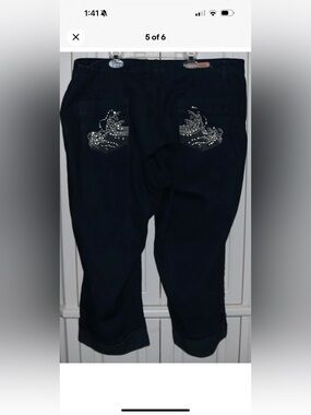 Women's COS Denim Cropped Capri Jeans with Embellishments Bling - Size 22W